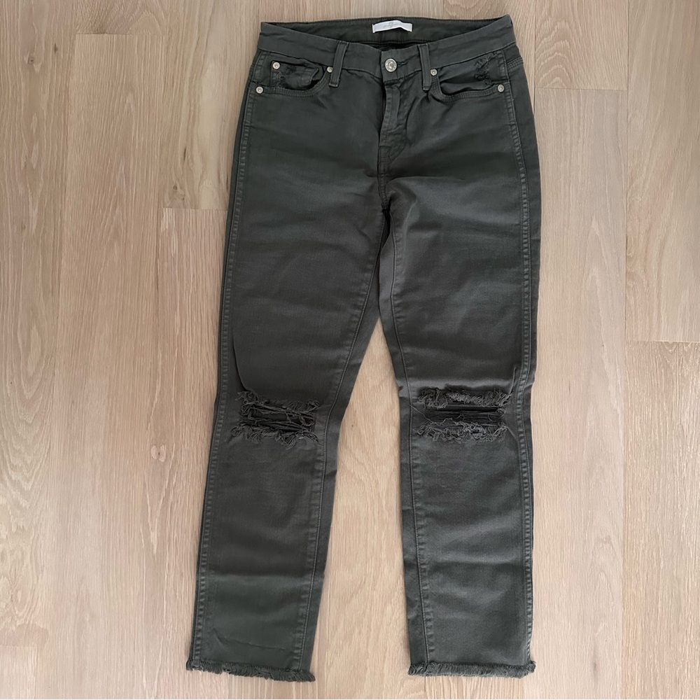 7 FOR ALL MANKIND - CROPPED DARK OLIVE PANTS - SIZE 26